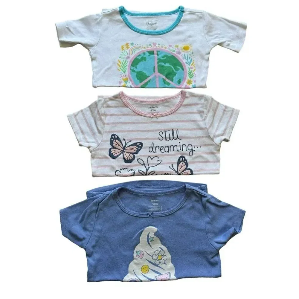 Carter’s Short Sleeves Cotton Snug Fit Girl Pajama Tops Bundle SZ 5T #2087
